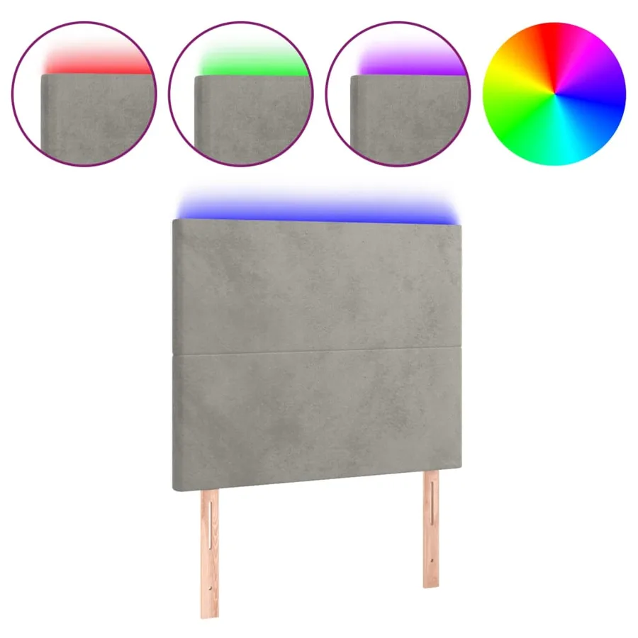 Tête de lit à LED Gris clair 80x5x118/128 cm Velours - 2