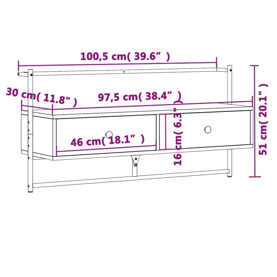 Meuble TV mural chêne marron 100,5x30x51 cm bois d'ingénierie - 10