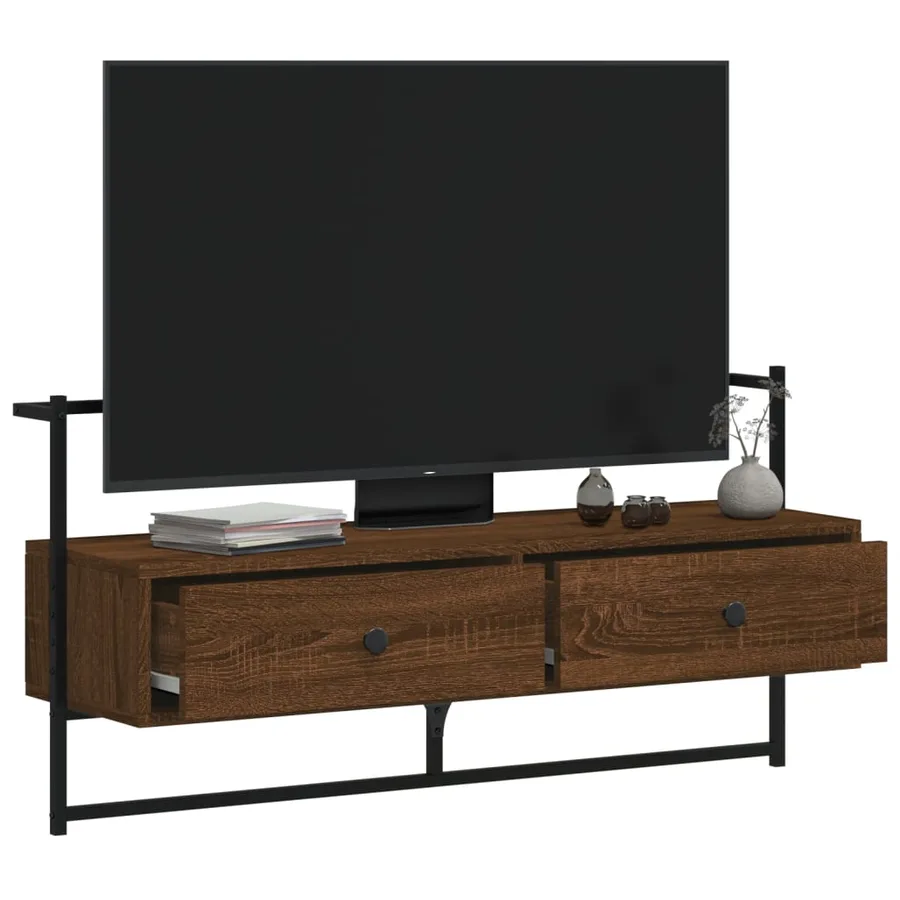 Meuble TV mural chêne marron 100,5x30x51 cm bois d'ingénierie - 3