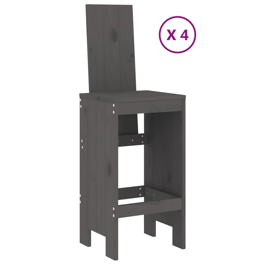 Ensemble de bar de jardin 5 pcs gris bois de pin massif - 3