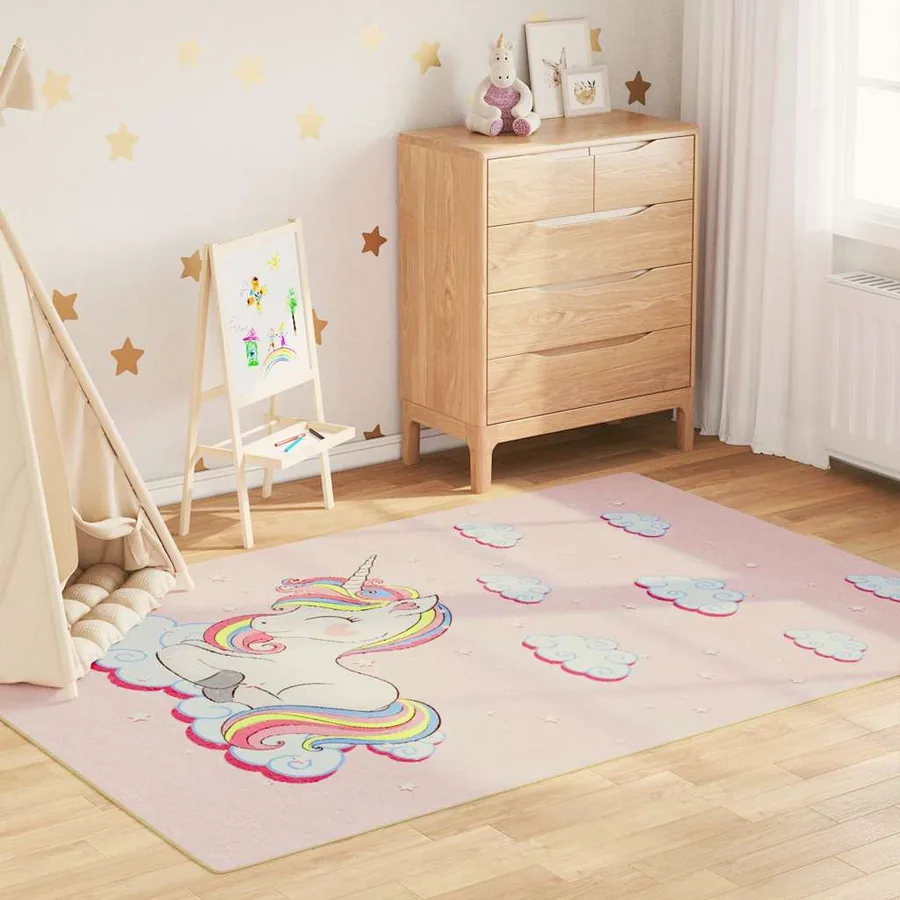 Tapis enfants rose 160x230 cm licorne lavable