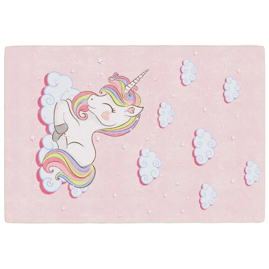 Tapis enfants rose 160x230 cm licorne lavable - 2