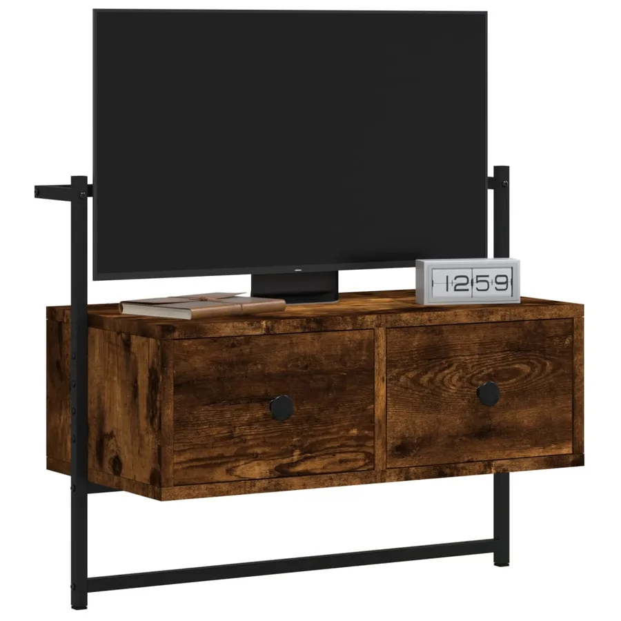 Meuble TV mural chêne fumé 60,5x30x51 cm bois d'ingénierie - 3