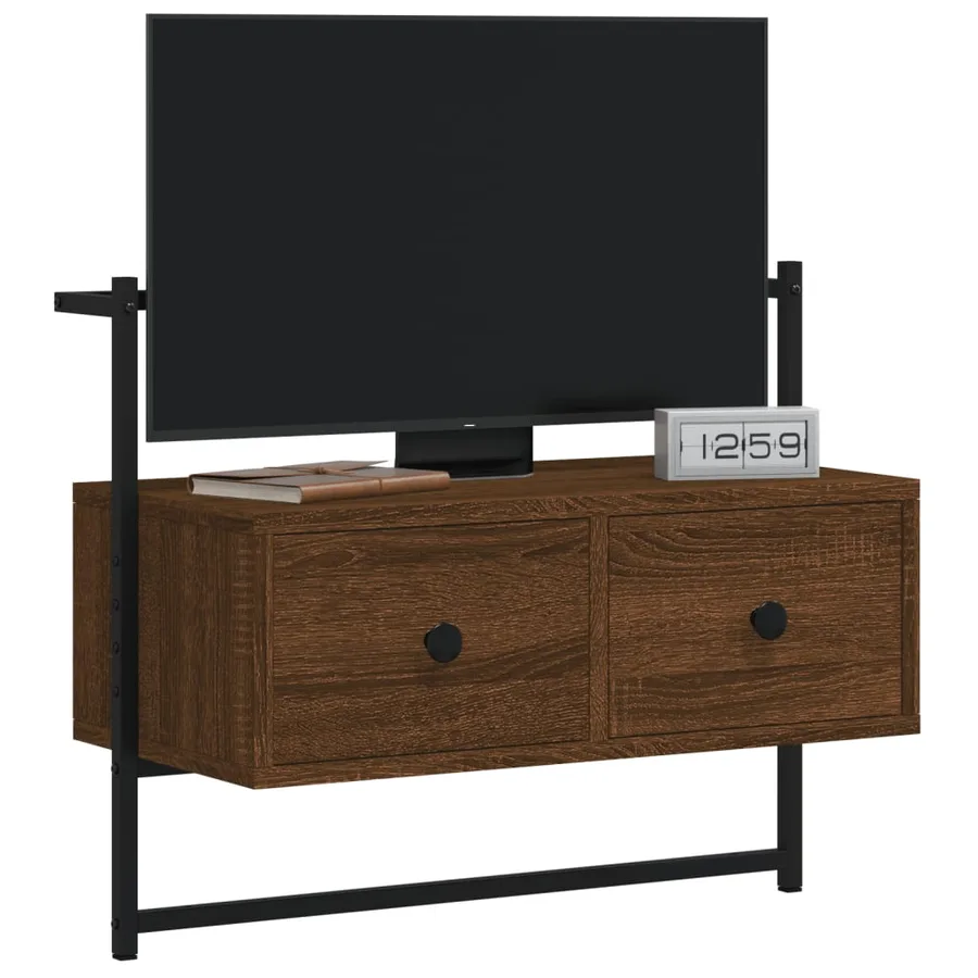 Meuble TV mural chêne marron 60,5x30x51 cm bois d'ingénierie - 3