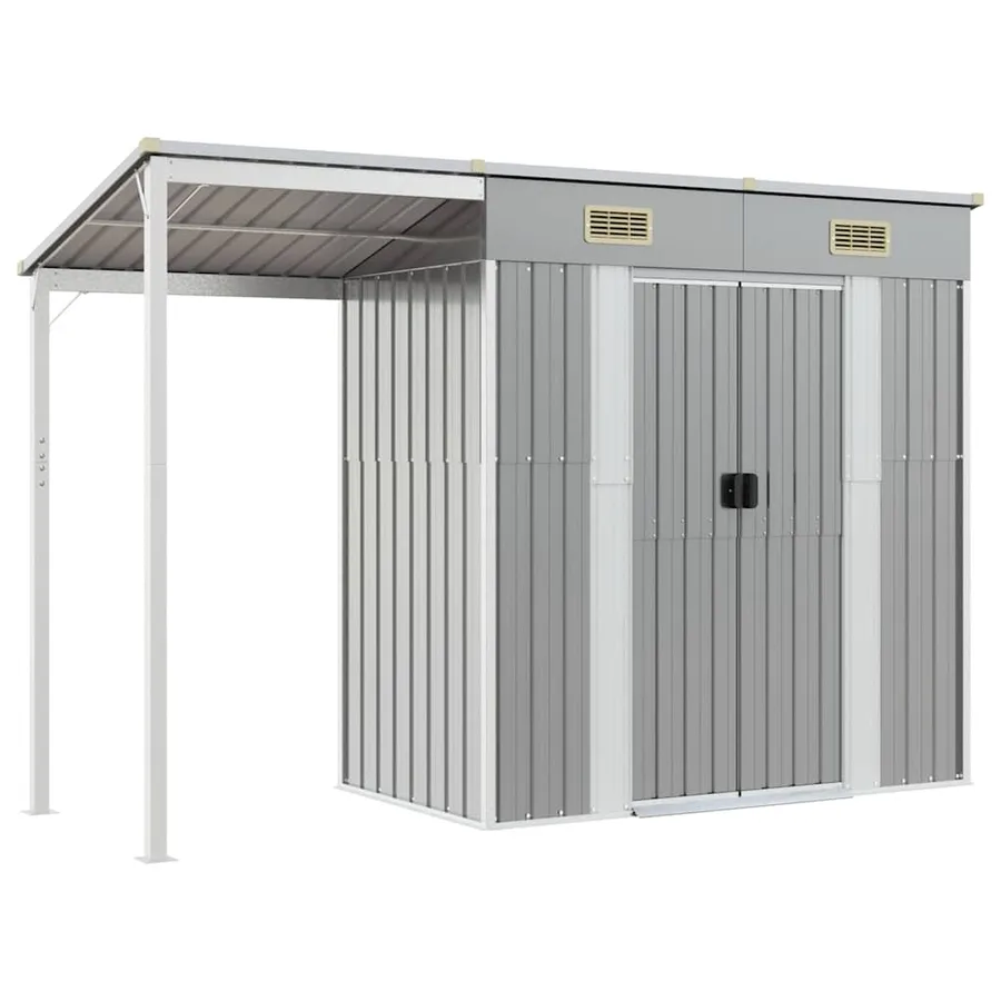 Abri de jardin avec toit allongé gris clair 277 x 107 x 181 cm en Métal - 2
