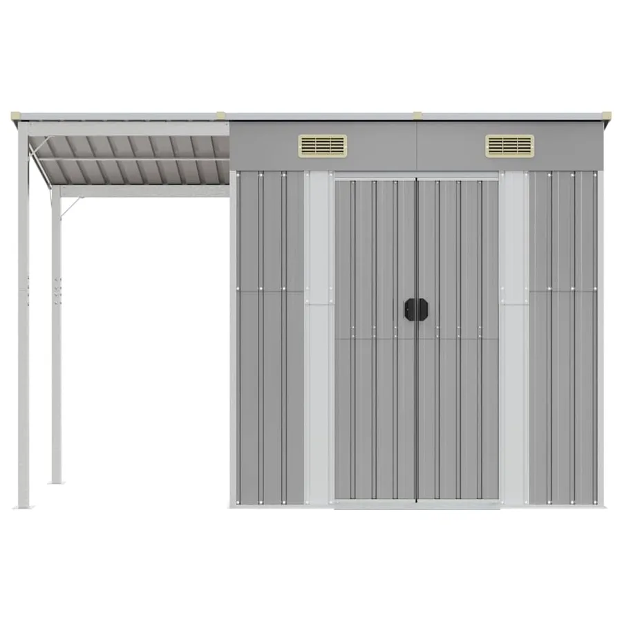 Abri de jardin avec toit allongé gris clair 277 x 107 x 181 cm en Métal - 3