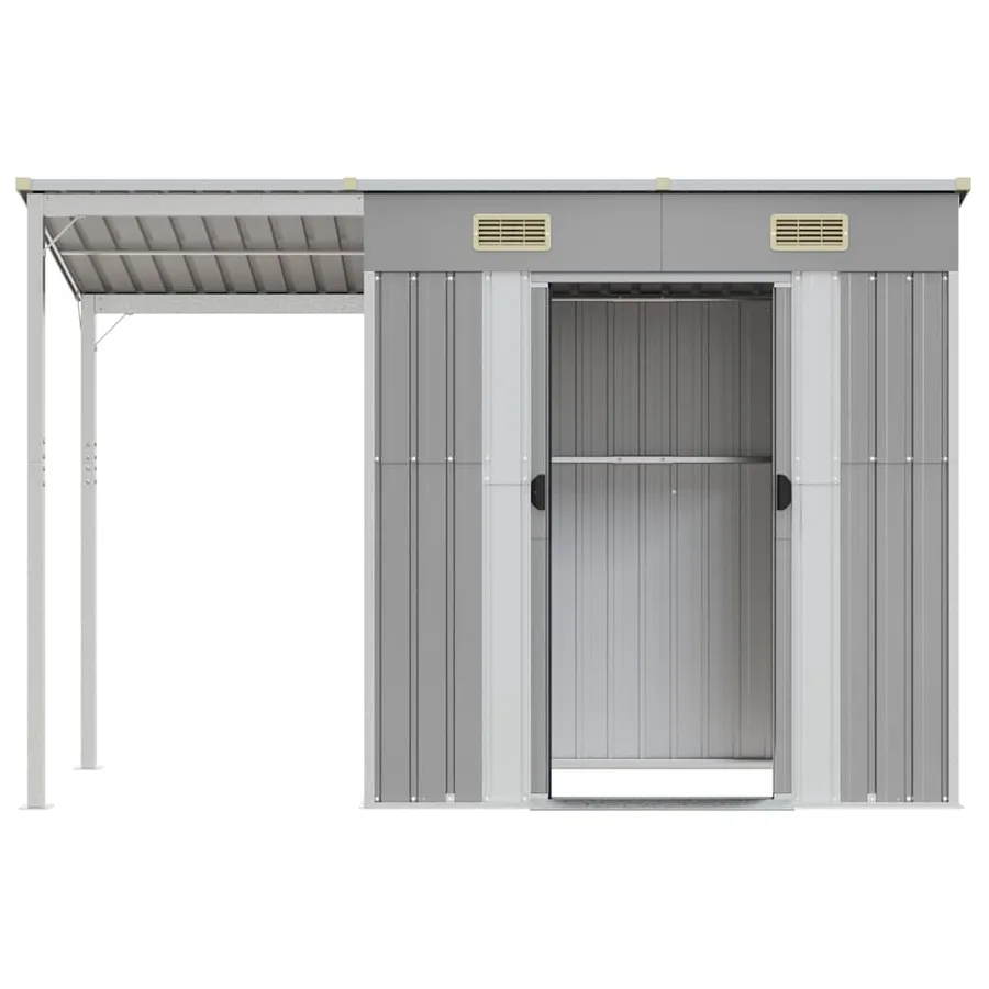 Abri de jardin avec toit allongé gris clair 277 x 107 x 181 cm en Métal - 4