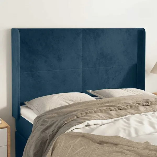 Tête de lit avec oreilles Bleu foncé 147x16x118/128 cm Velours