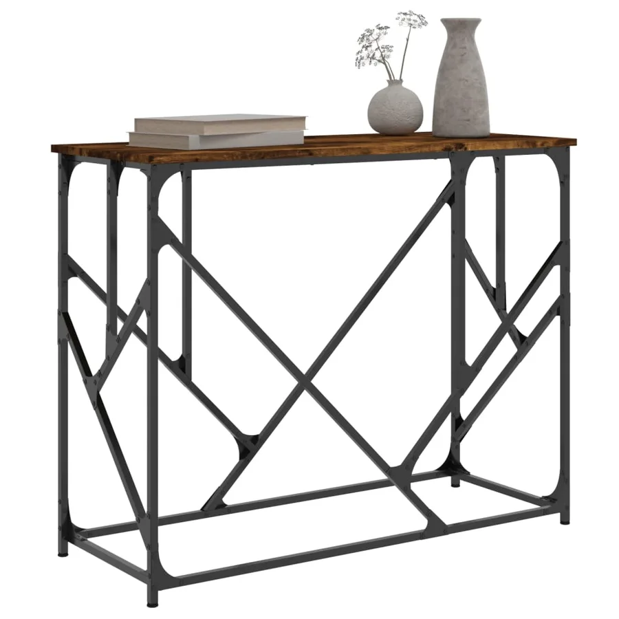 Table console chêne fumé 100x40x80 cm bois d'ingénierie - 3