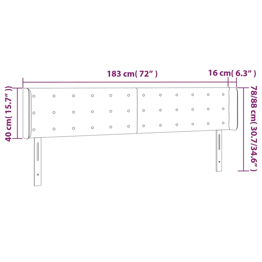 Tête de lit à LED Gris foncé 183x16x78/88 cm Velours - 6