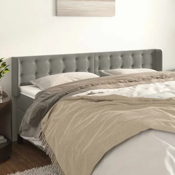 Tête de lit avec oreilles Gris clair 183x16x78/88 cm Velours