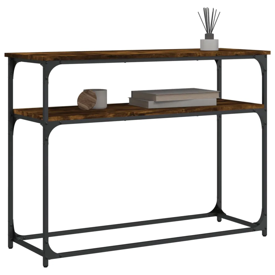 Table console chêne fumé 100x35,5x75 cm bois d'ingénierie - 3