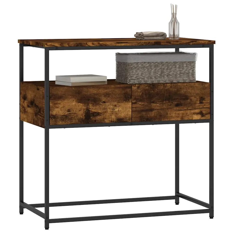 Table console chêne fumé 75x40x75 cm bois d'ingénierie - 3