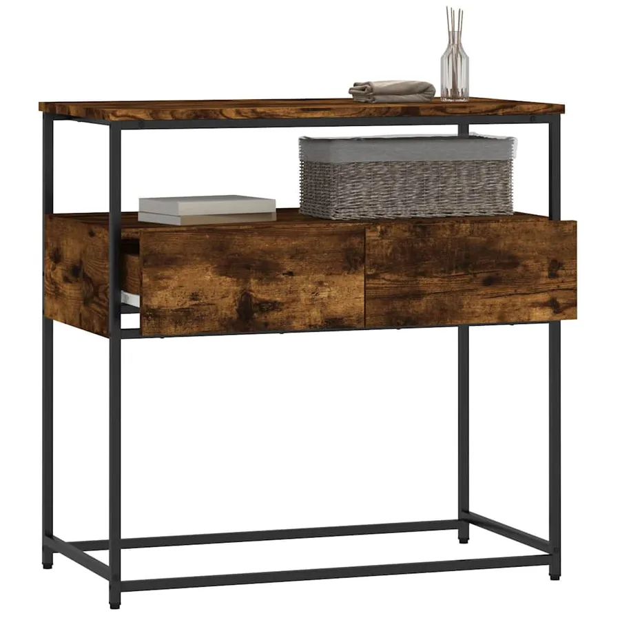 Table console chêne fumé 75x40x75 cm bois d'ingénierie - 4