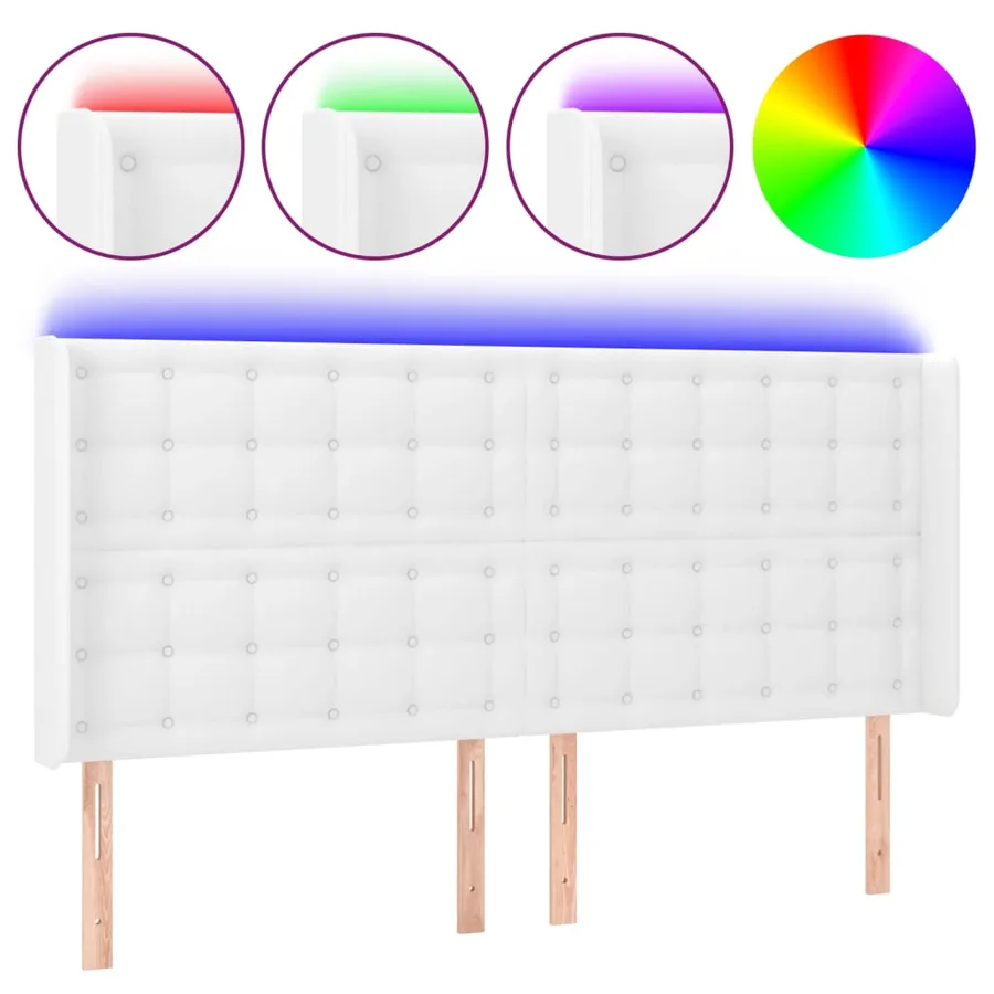 Tête de lit à LED Blanc 203x16x118/128 cm Similicuir - 2