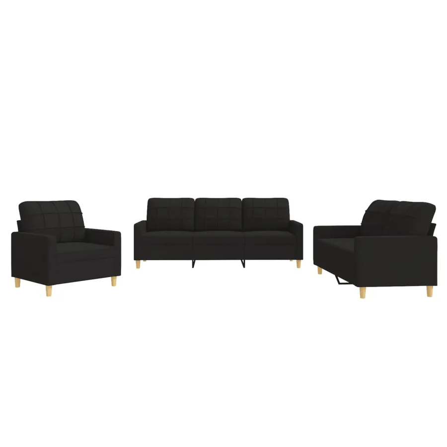 Ensemble de canapés 3 pcs avec coussins Noir Tissu - 2