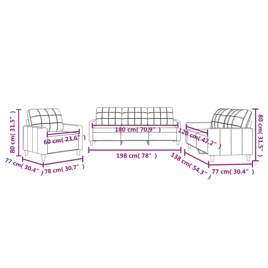 Ensemble de canapés 3 pcs avec coussins Noir Tissu - 8