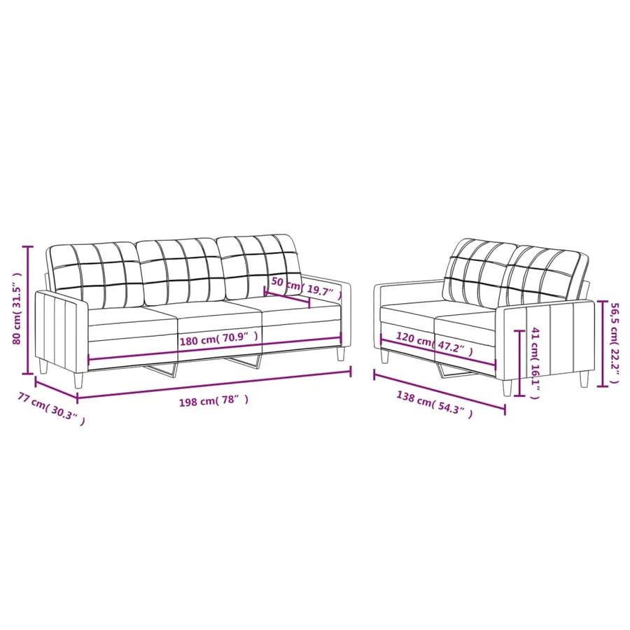 Ensemble de canapés 2 pcs avec coussins Crème Tissu - 6