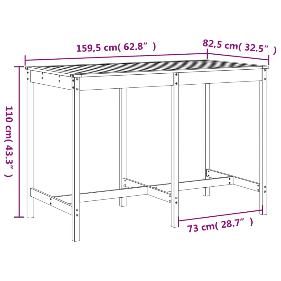 Ensemble de bar de jardin 7 pcs blanc bois de pin massif - 9