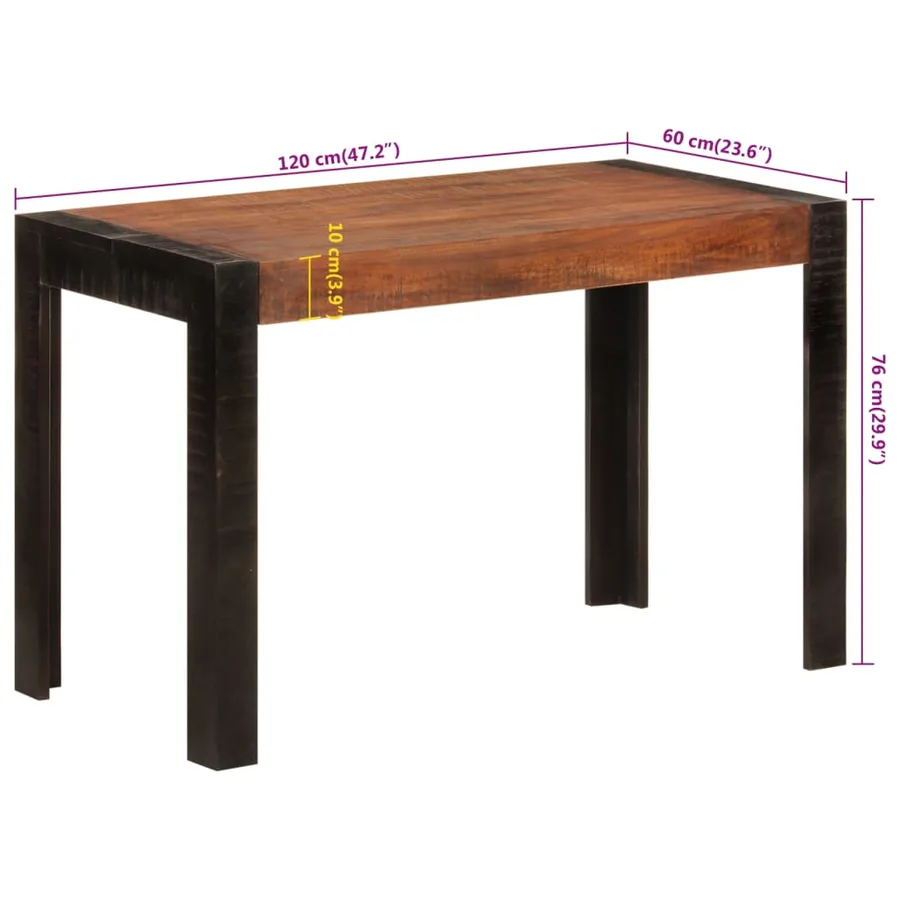 Table à dîner marron miel 120x60x76 cm bois de manguier massif - 9