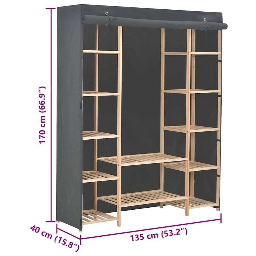 Garde-robe Gris 135 x 40 x 170 cm Tissu - 6