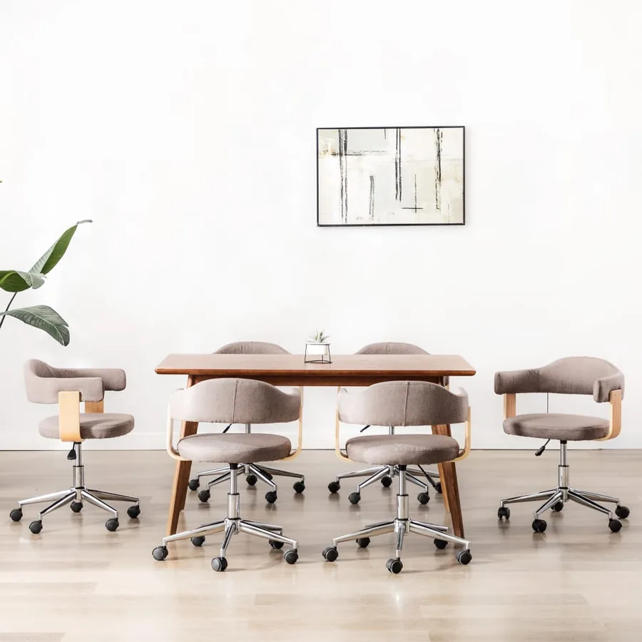 Chaises pivotantes à manger lot de 6 taupe bois courbé et tissu