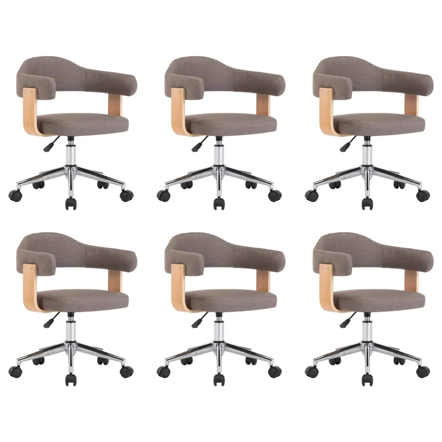 Chaises pivotantes à manger lot de 6 taupe bois courbé et tissu - 2