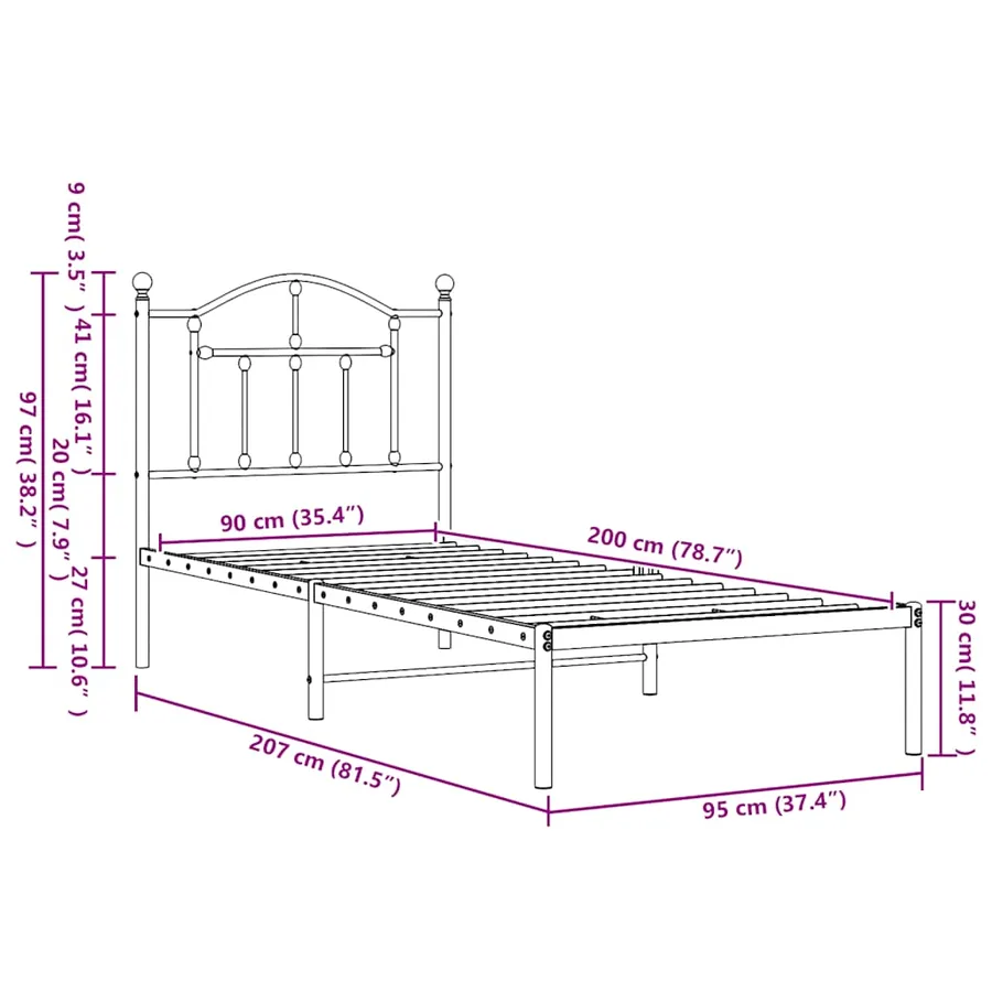 Cadre de lit métal sans matelas avec tête de lit noir 90x200 cm - 9