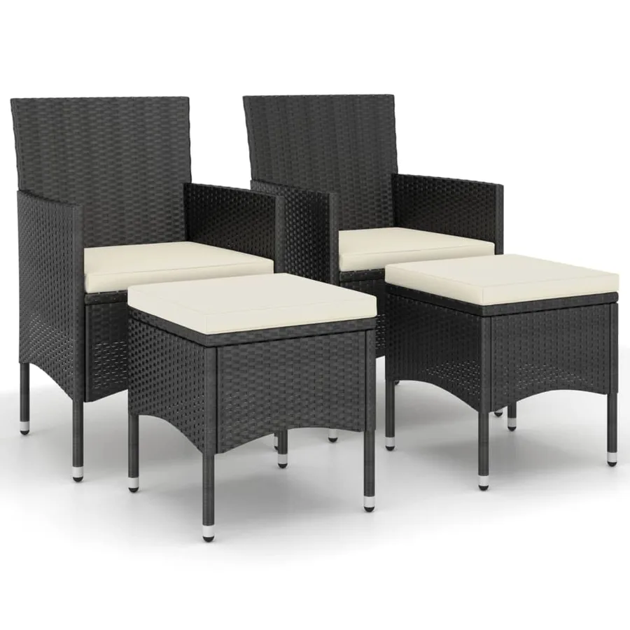 Jeu de chaise et tabouret de jardin 4 pcs Résine tressée Noir - 2