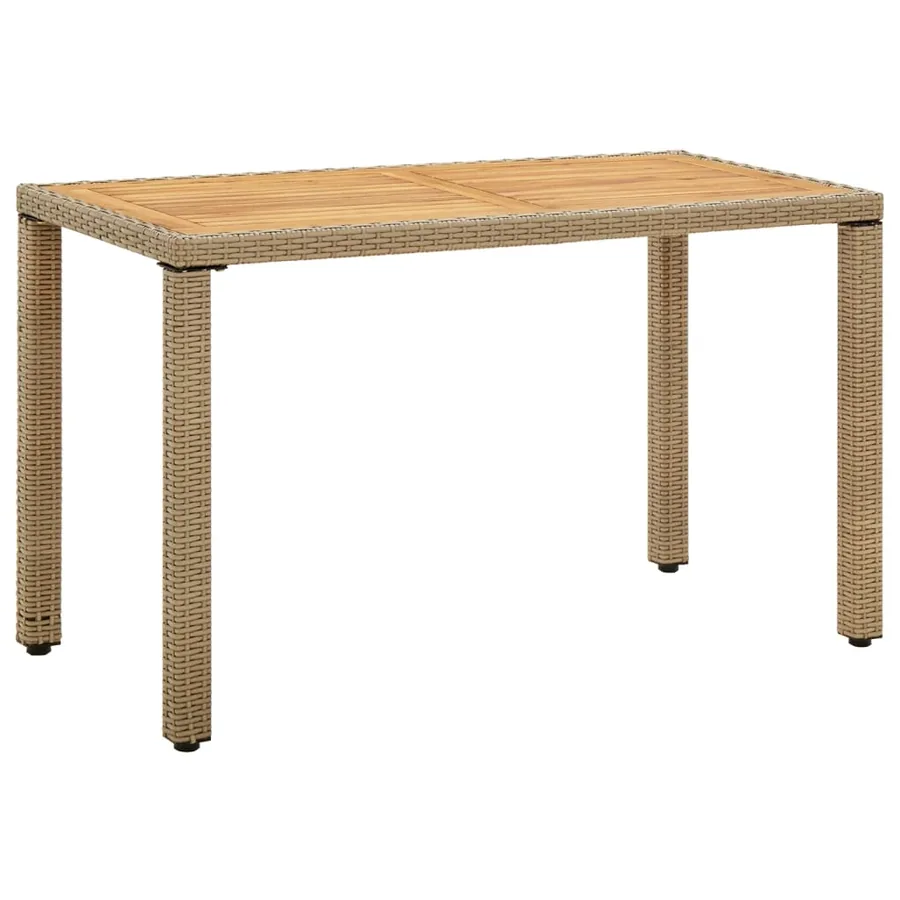 Table de jardin Beige 123x60x74 cm Résine tressée bois massif