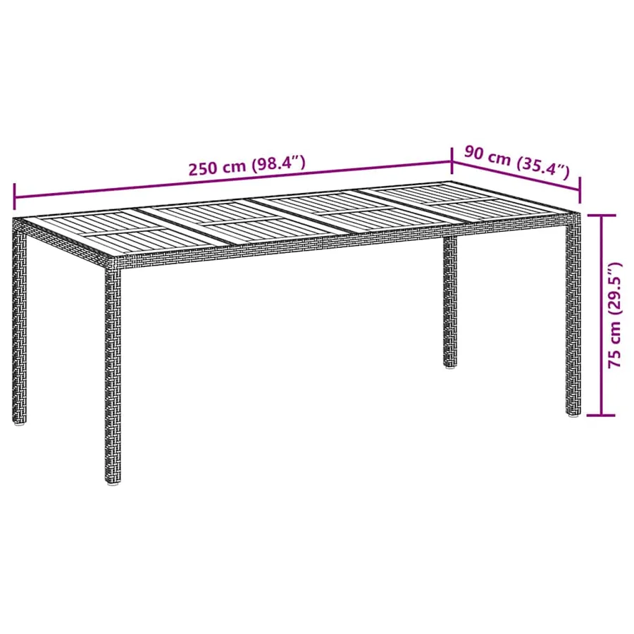 Table de Jardin Noir 190 x 90 x 75 cm polyrotin - 7