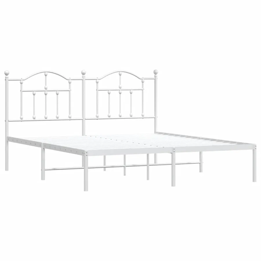 Cadre de lit métal sans matelas et tête de lit blanc 160x200 cm - 3