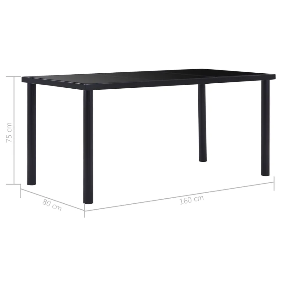 Table à manger Noir 160x80x75 cm Verre trempé - 5