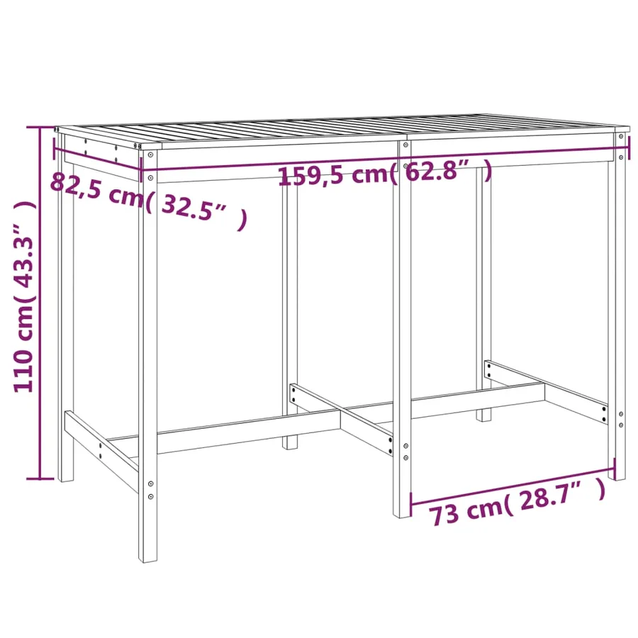 Ensemble de bar de jardin 7 pcs gris bois de pin massif - 9