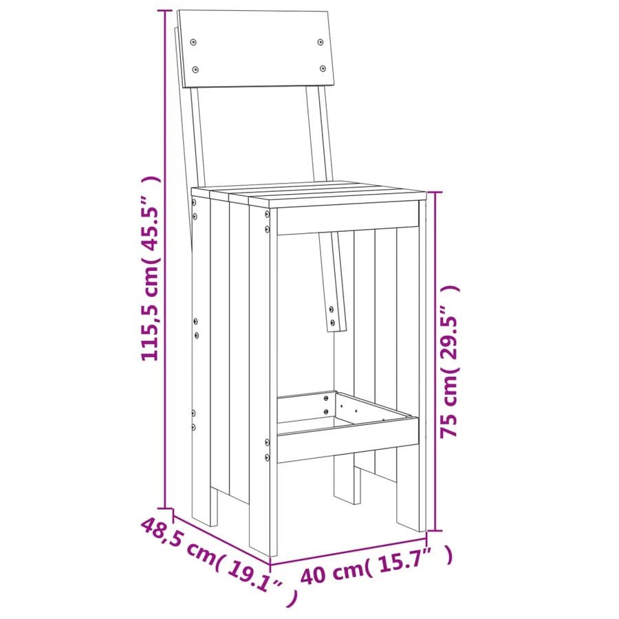 Tabourets de bar lot de 2 40x48,5x115,5 cm bois massif douglas - 9