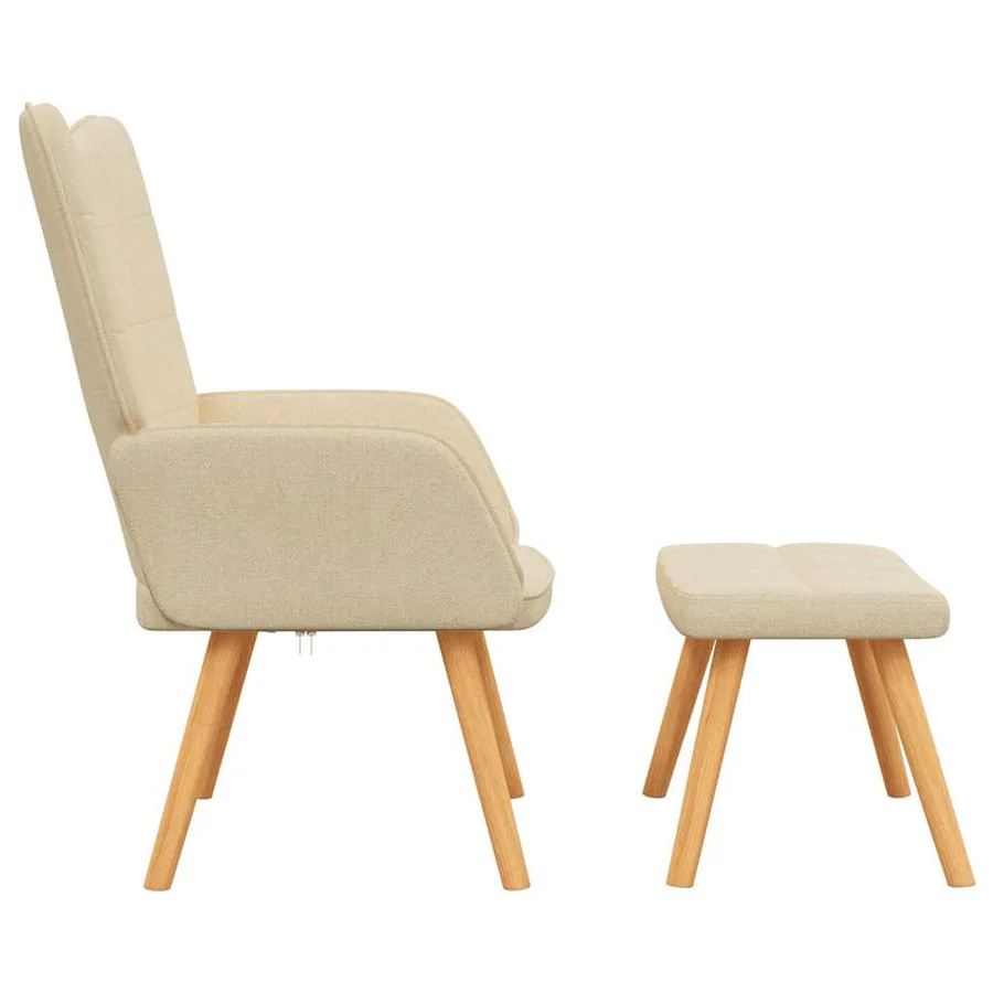 Chaise de relaxation avec tabouret Crème Tissu - 4