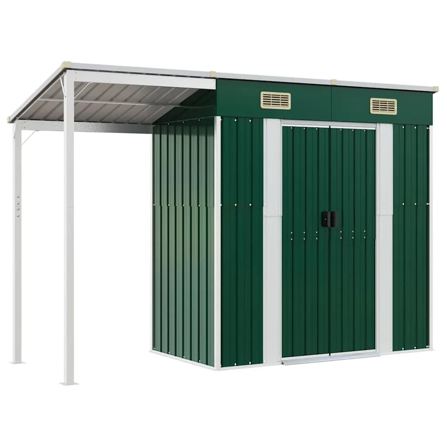 Abri de jardin avec toit prolongé vert 277x107x181 cm acier - 2