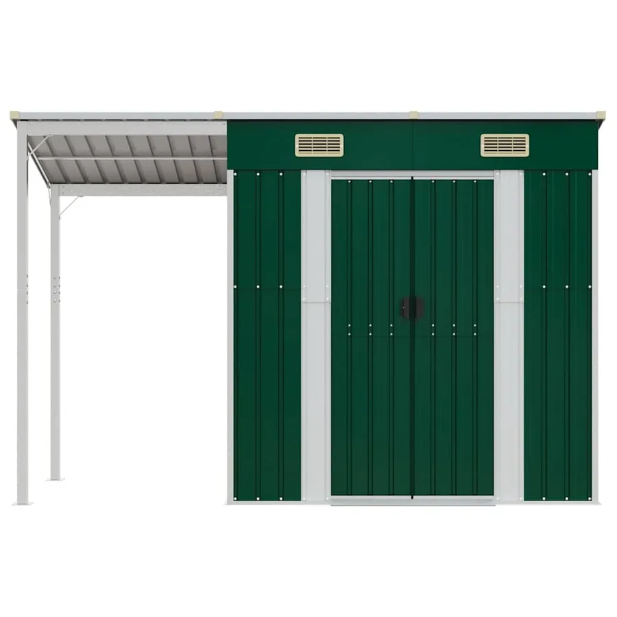 Abri de jardin avec toit prolongé vert 277x107x181 cm acier - 3