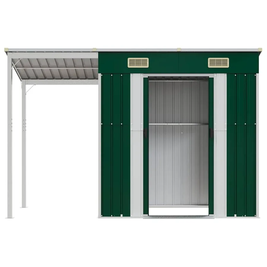 Abri de jardin avec toit prolongé vert 277x107x181 cm acier - 4