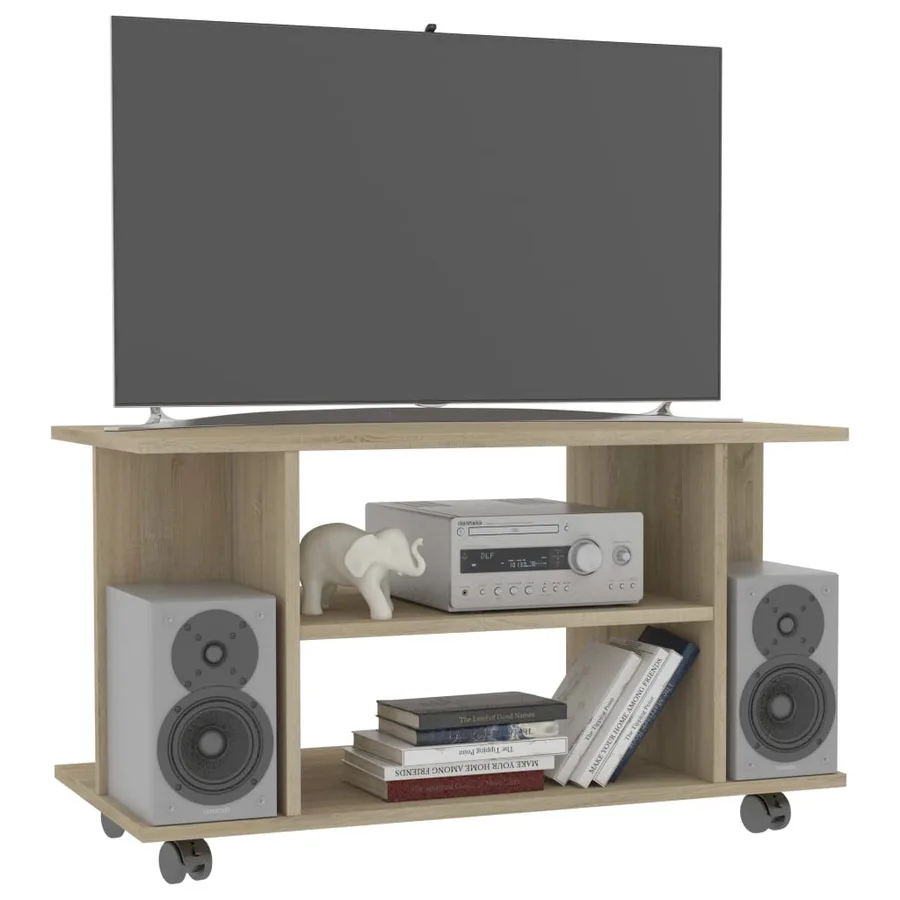 Meuble TV et roulettes chêne sonoma 80x40x45 cm bois ingénierie - 3