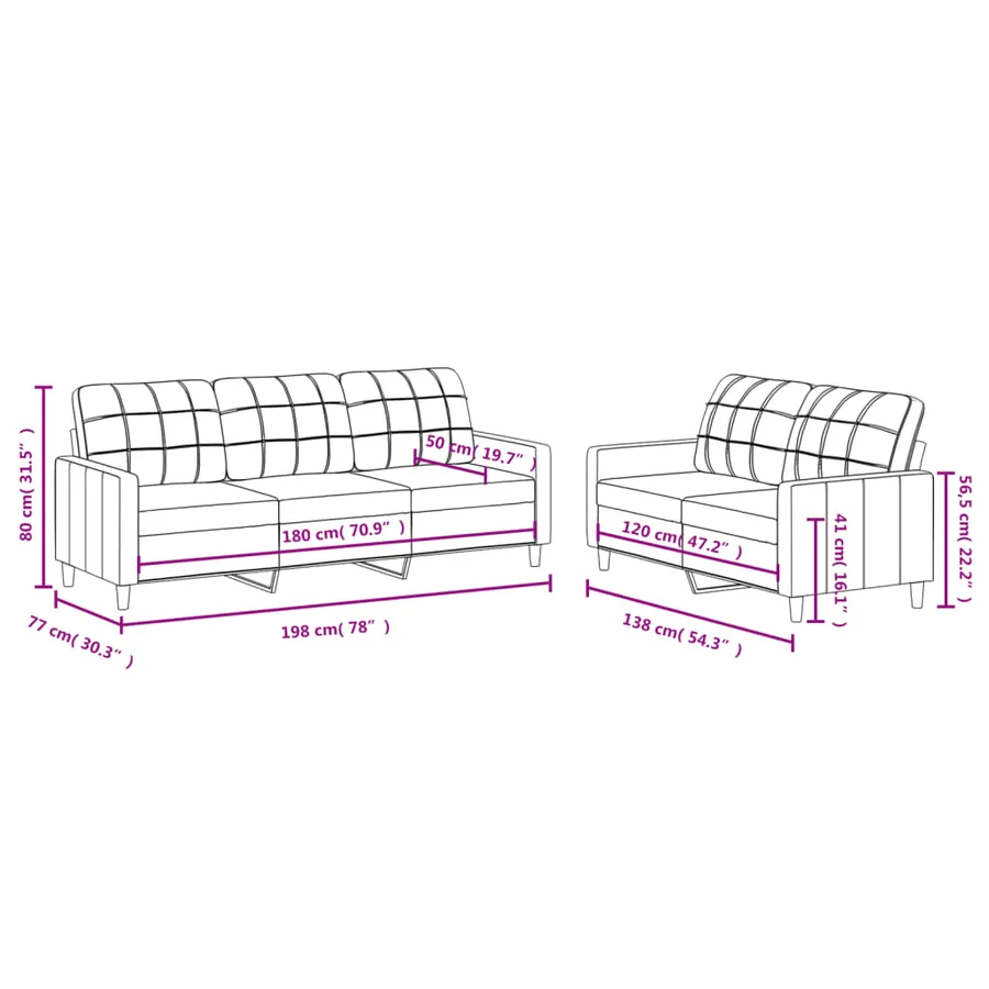 Ensemble de canapés 2 pcs avec coussins Marron Tissu - 6