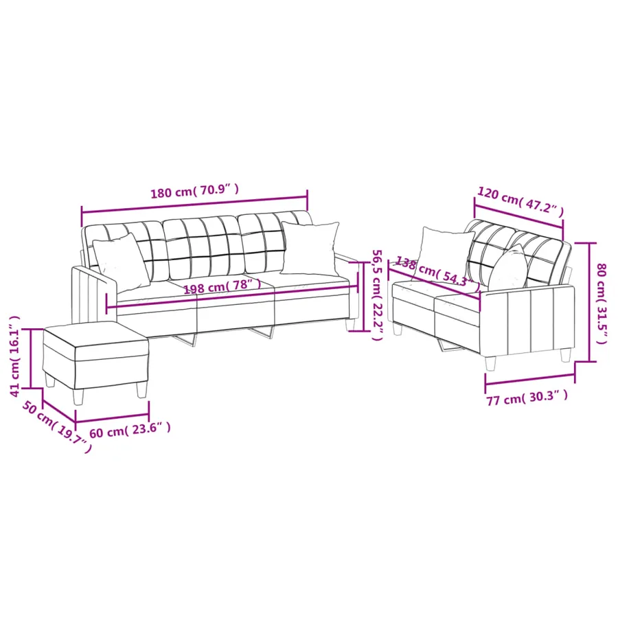 Ensemble de canapés 3 pcs avec coussins gris similicuir - 11