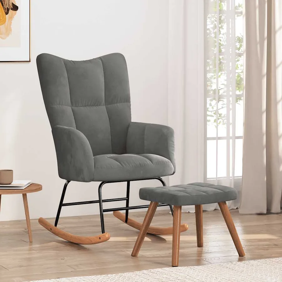 Chaise à bascule avec repose-pied Gris foncé Velours