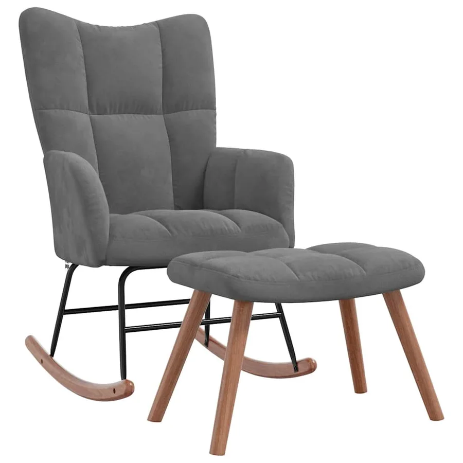 Chaise à bascule avec repose-pied Gris foncé Velours - 2
