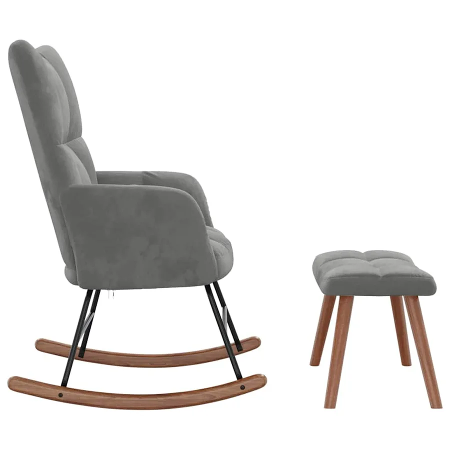 Chaise à bascule avec repose-pied Gris foncé Velours - 6