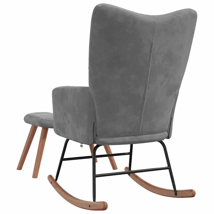 Chaise à bascule avec repose-pied Gris foncé Velours - 9