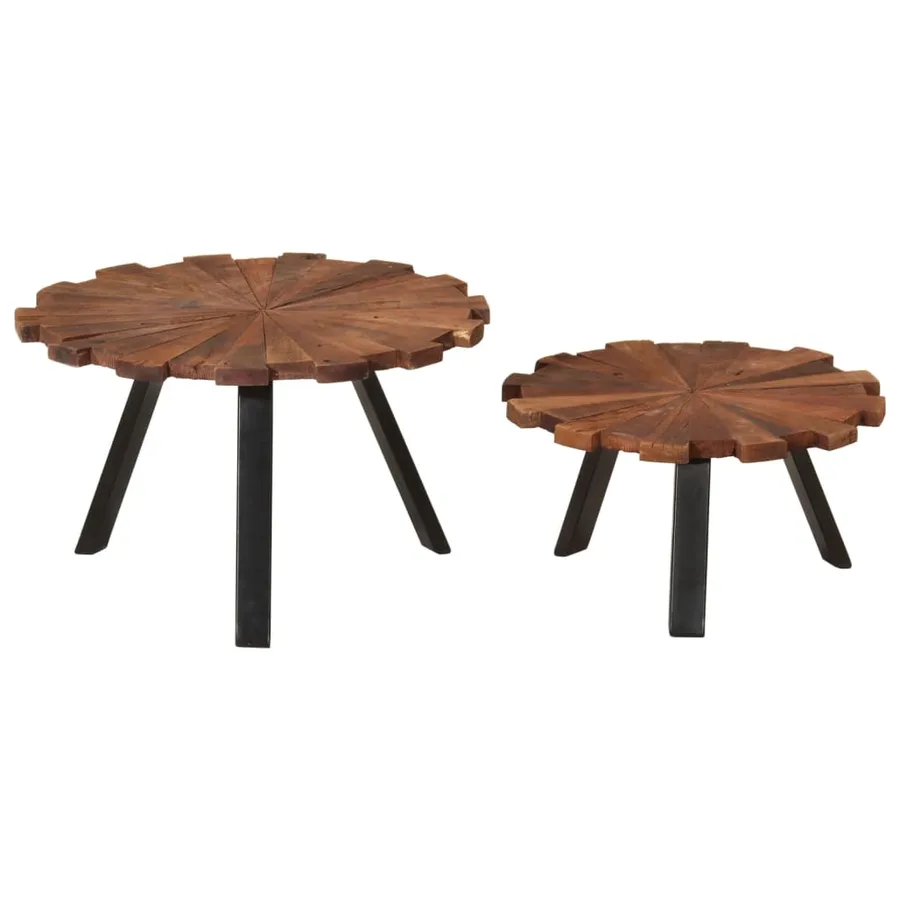 Tables basses 2 pcs bois massif récupéré et fer - 2