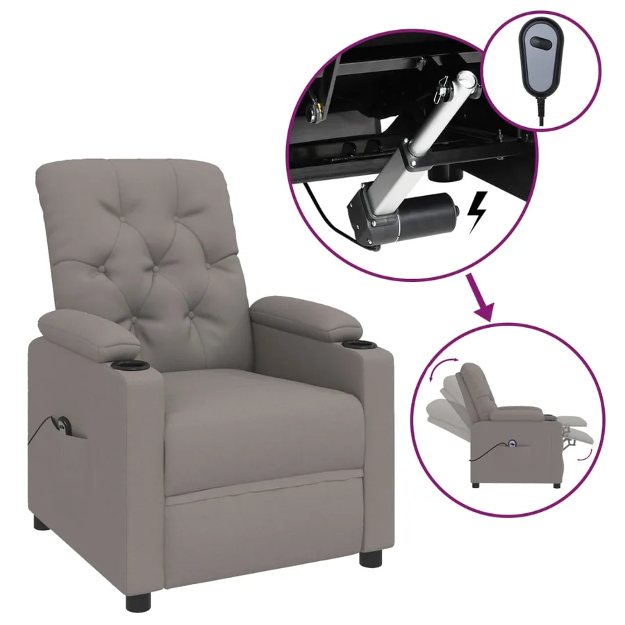 Fauteuil inclinable électrique Taupe Tissu - 2