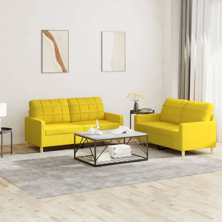 Ensemble de canapés 2 pcs avec coussins Jaune clair Tissu