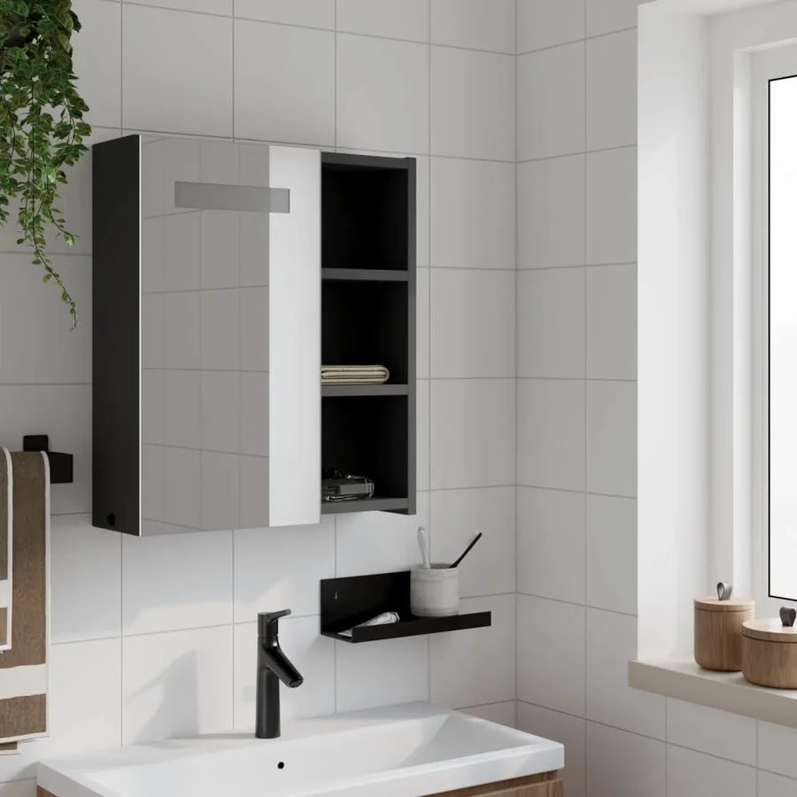 Armoire de salle de bain à miroir avec LED noir 45x13x52 cm - 3